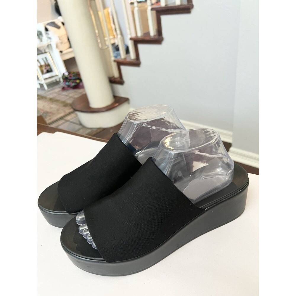 Black Platform Slide Sandals - Women's Comfort Wedges - Size 9